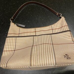 Ralph Lauren Brown Plaid top handle purse